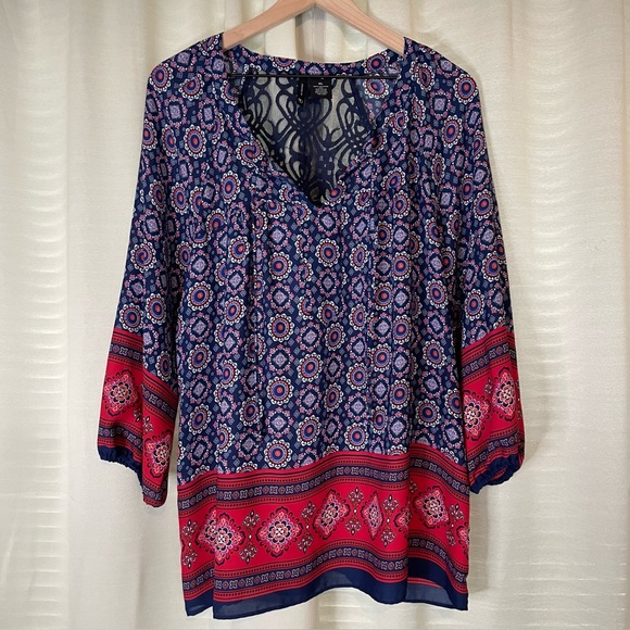 new directions Tops - New Directions Boho Bandanna Print Blouse